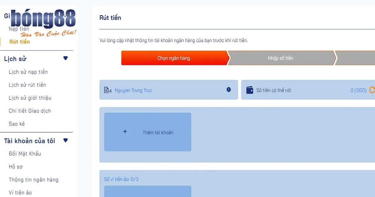 Tính năng rút tiền Bong88